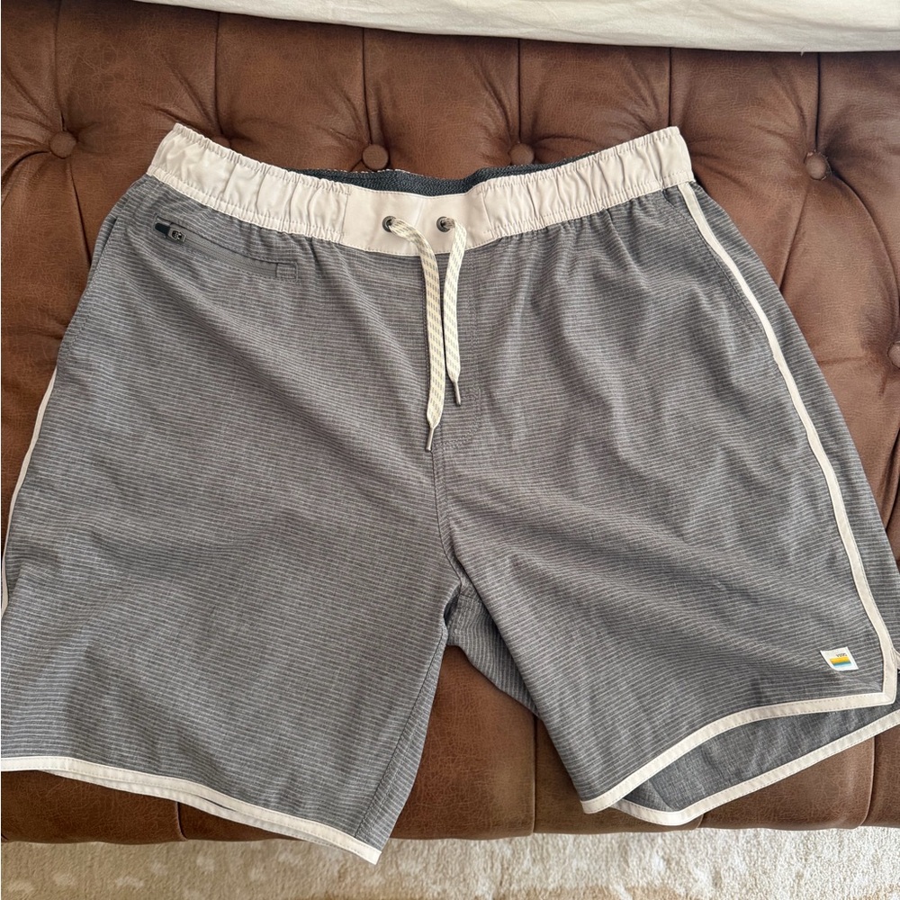 Vuori Gray and White Athletic Shorts